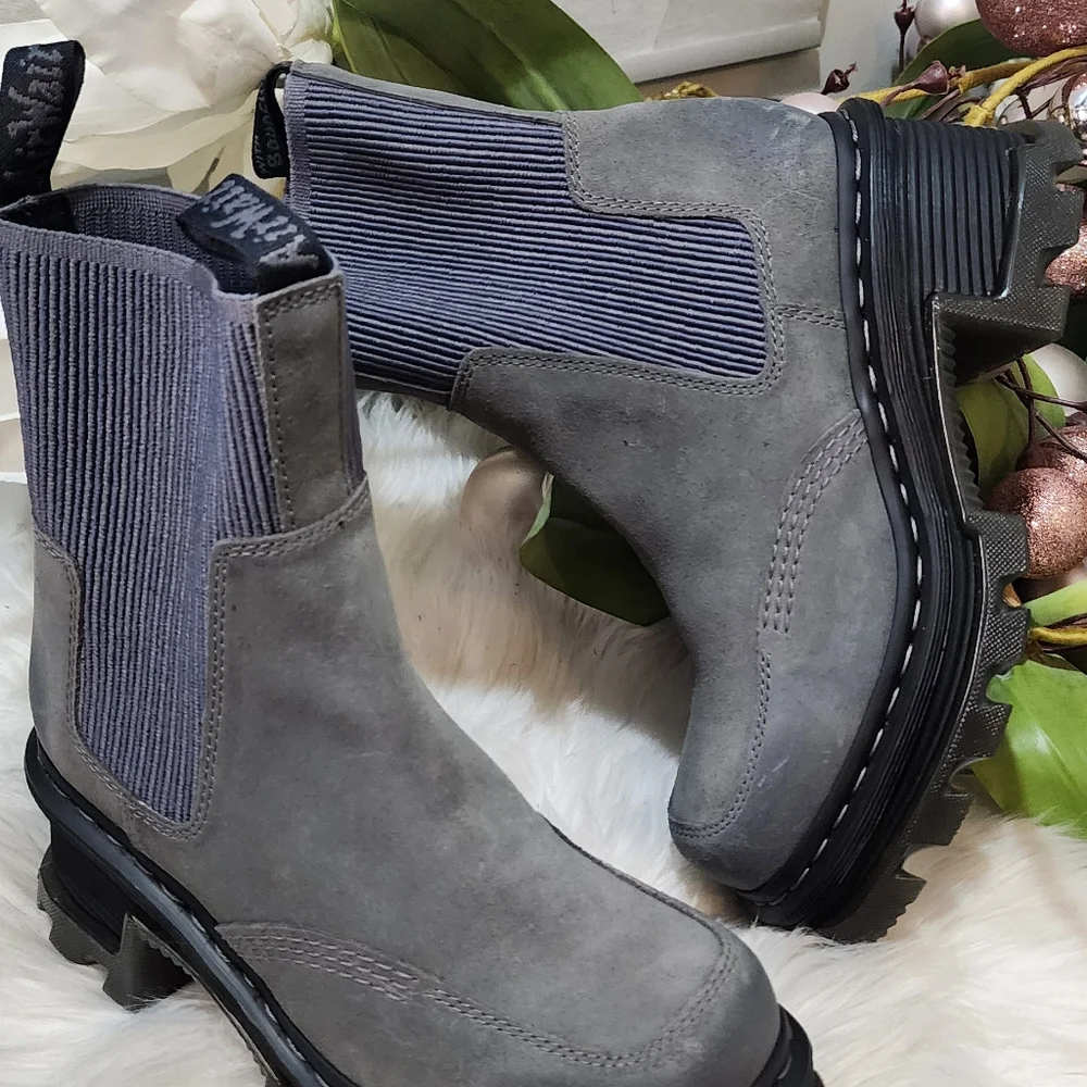 Dr Martens Gunmetal Corran Chelsea Waxy Suede Heeled womwns Boots  new